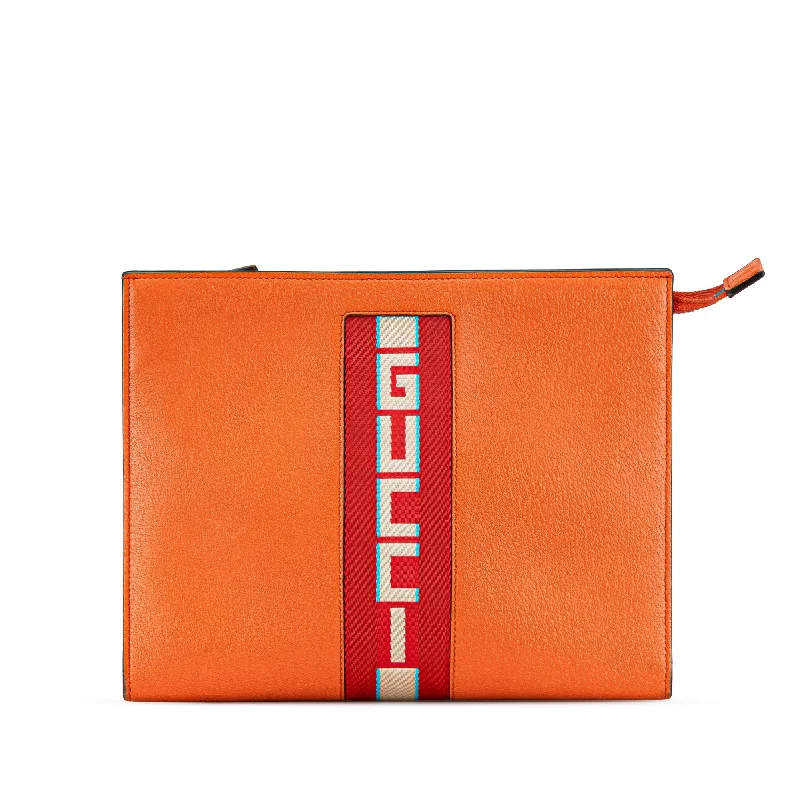 Orange Gucci Calfskin Logo Stripe New Web Clutch