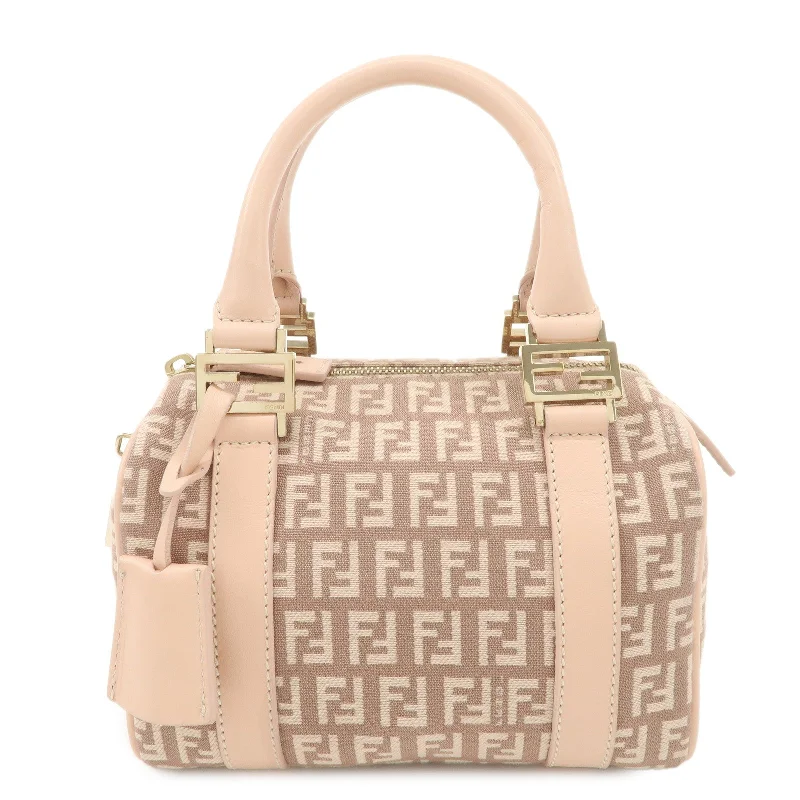 FENDI Zucchino Canvas Leather Mini Boston Bag Pink 8BL071