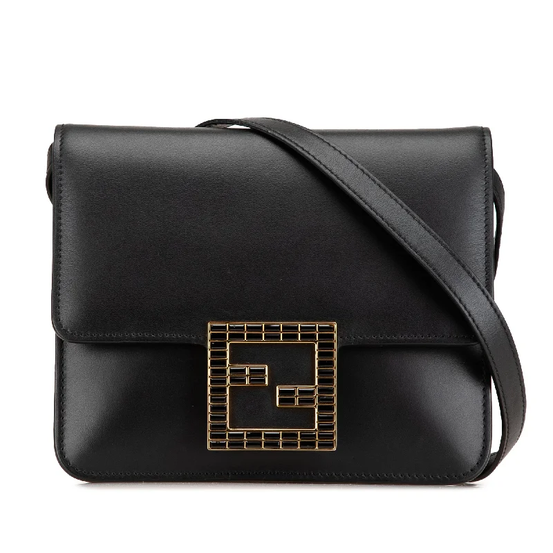 Black Fendi Leather Crystal Fab Crossbody