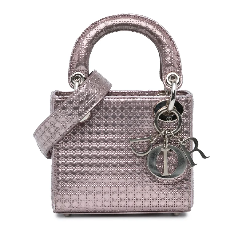 Pink Dior Mini Metallic Patent Microcannage Lady Dior Satchel