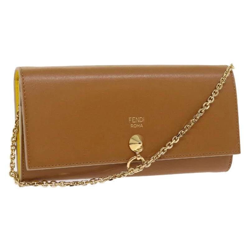 FENDI Chain Shoulder Long Wallet Leather Yellow Brown  54537