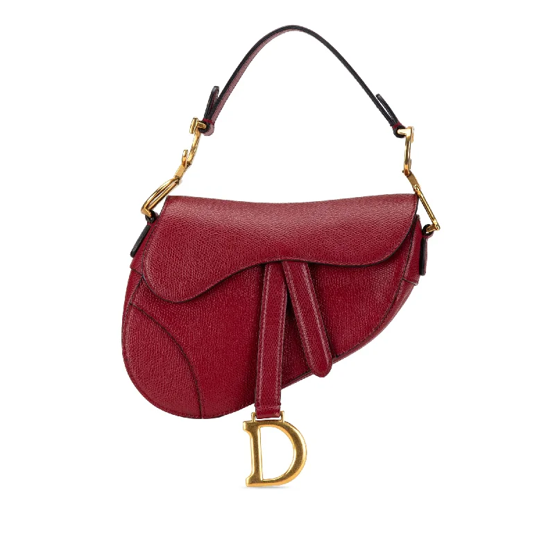 Red Dior Mini Leather Saddle Shoulder Bag