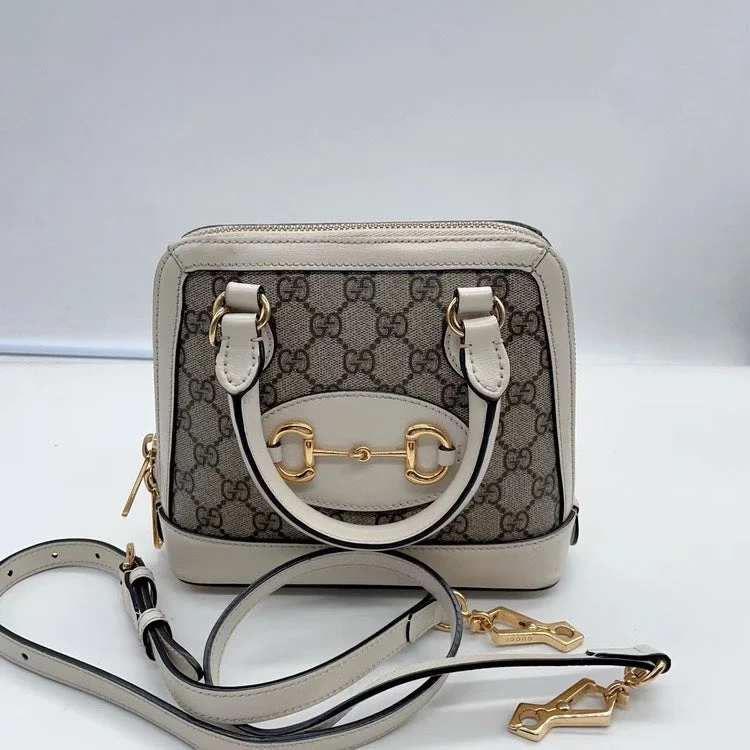 Gucci Beige GG Supreme HandBag Leather Trim Gold Hardware