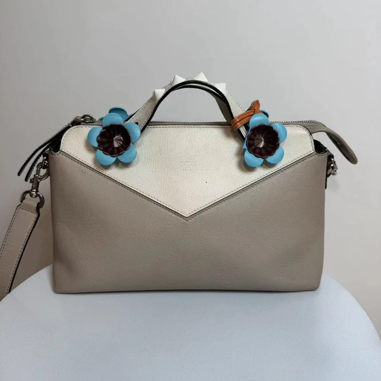 Fendi By The Way Beige Leather Flower Applique Handbag Medium