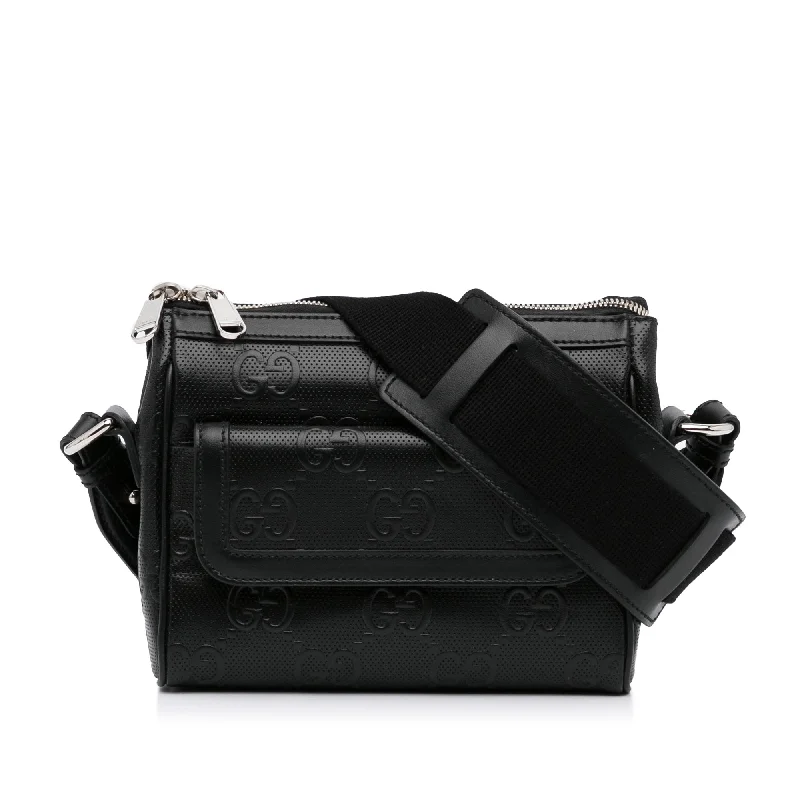 Gucci GG Crossbody Bag Black Embossed Leather