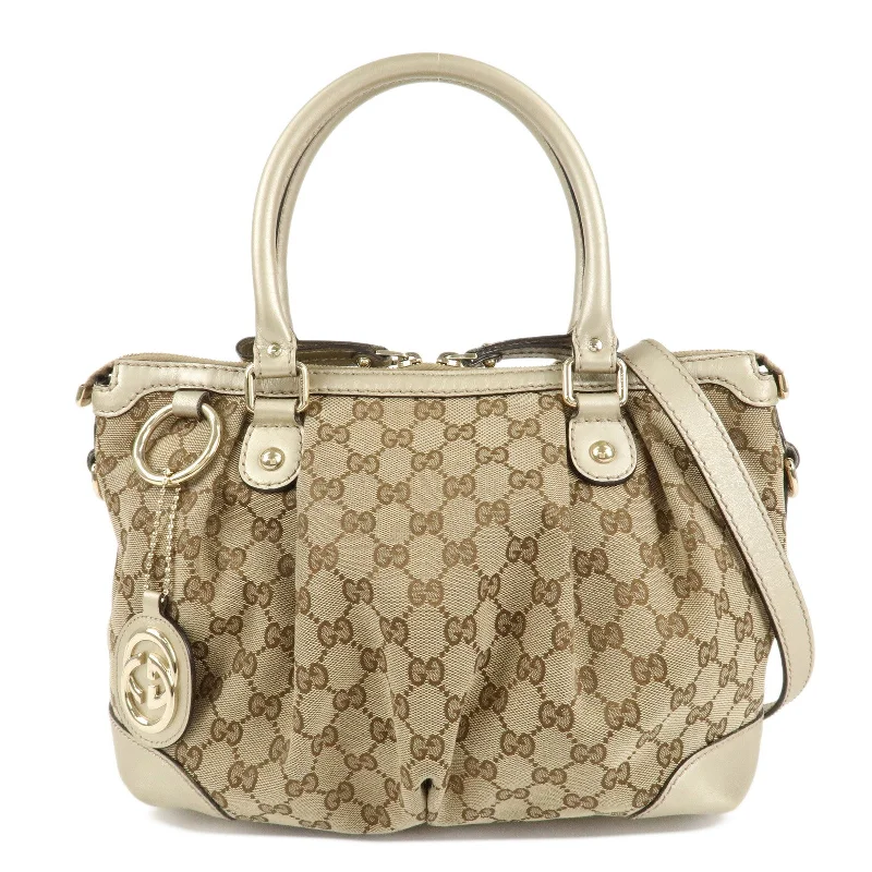 GUCCI Sukey GG Canvas Leather 2Way Shoulder Bag Beige Gold 247902