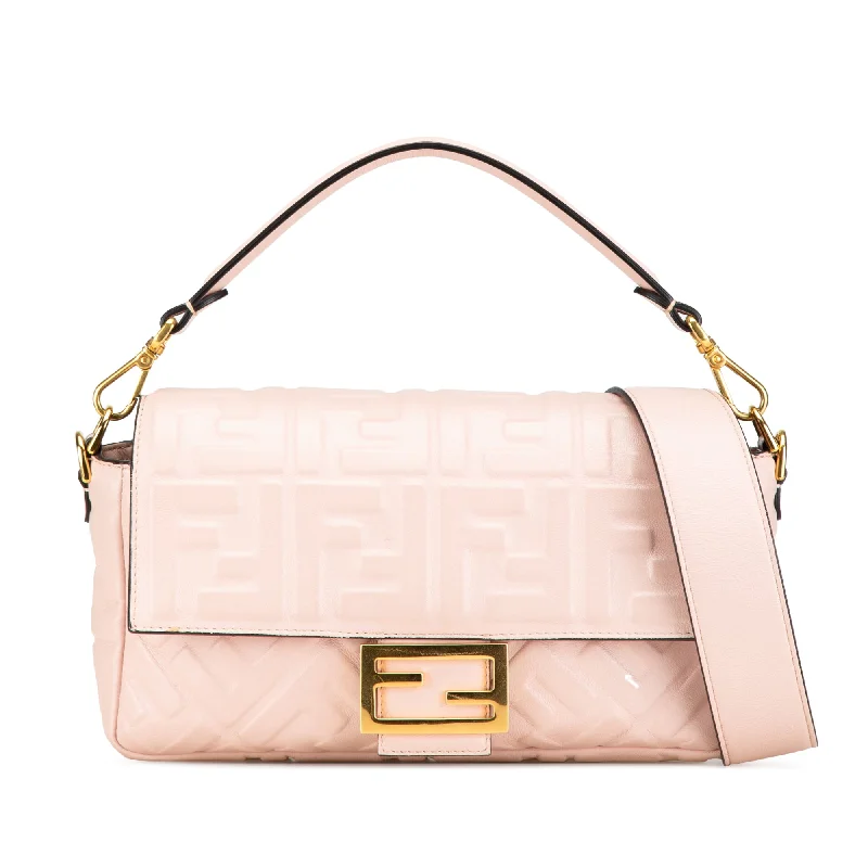 Pink Fendi Zucca Embossed Leather Baguette Satchel