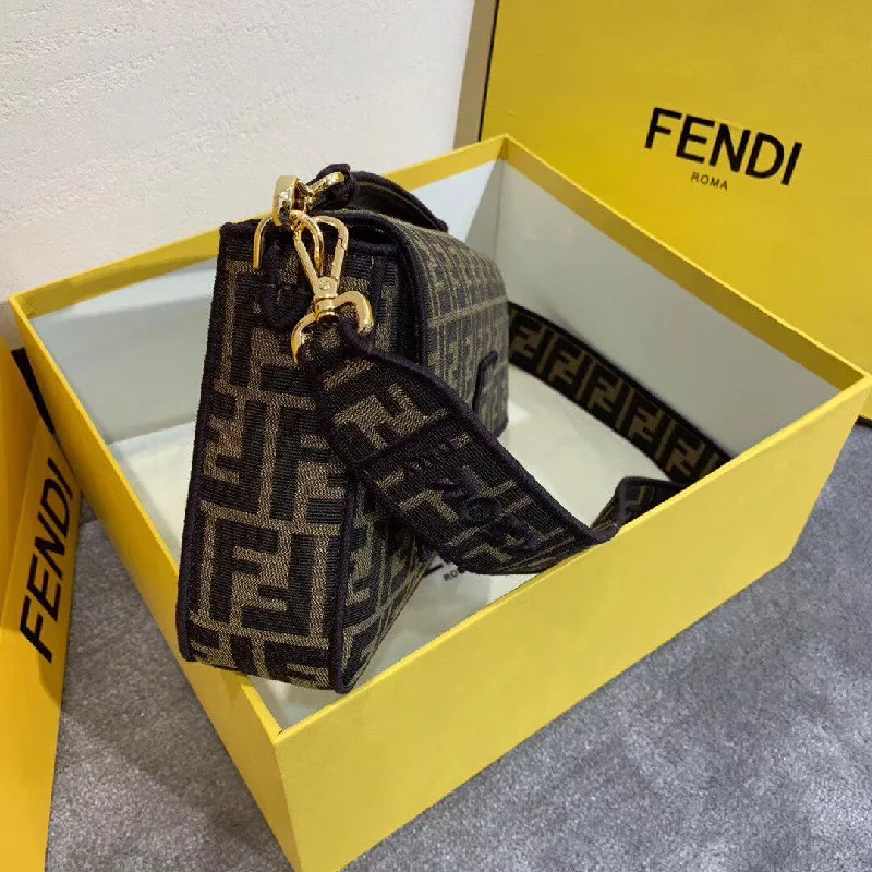 Fendi Baguette Large Bag In FF Fabric With Black Trim