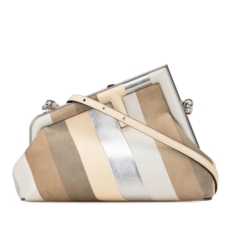 Multicolor Fendi Small Fendi First Leather and Suede Striped Crossbody