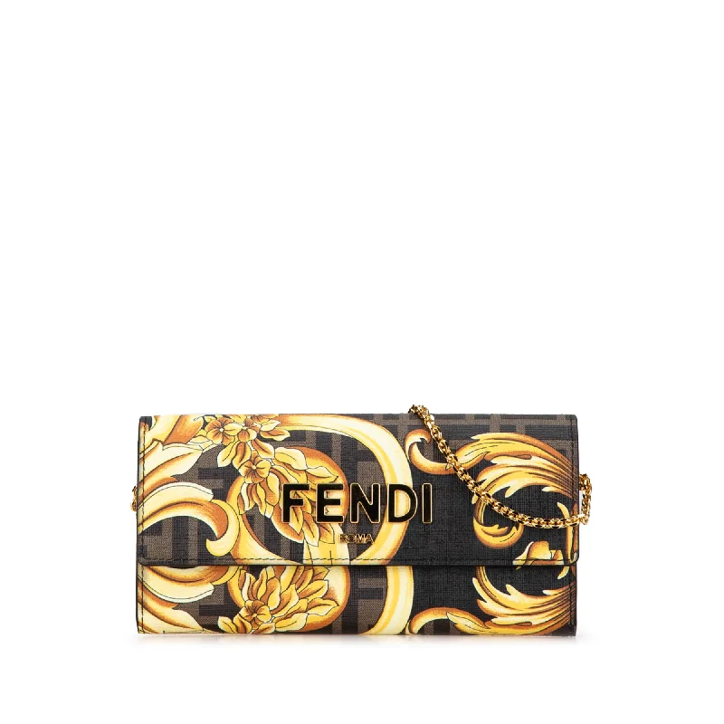 Brown Fendi Versace Fendace Coated Canvas FF Baroque Print Wallet On Chain Crossbody Bag