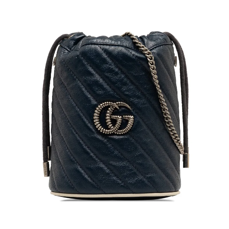 Blue Gucci Mini Torchon GG Marmont Bucket Bag