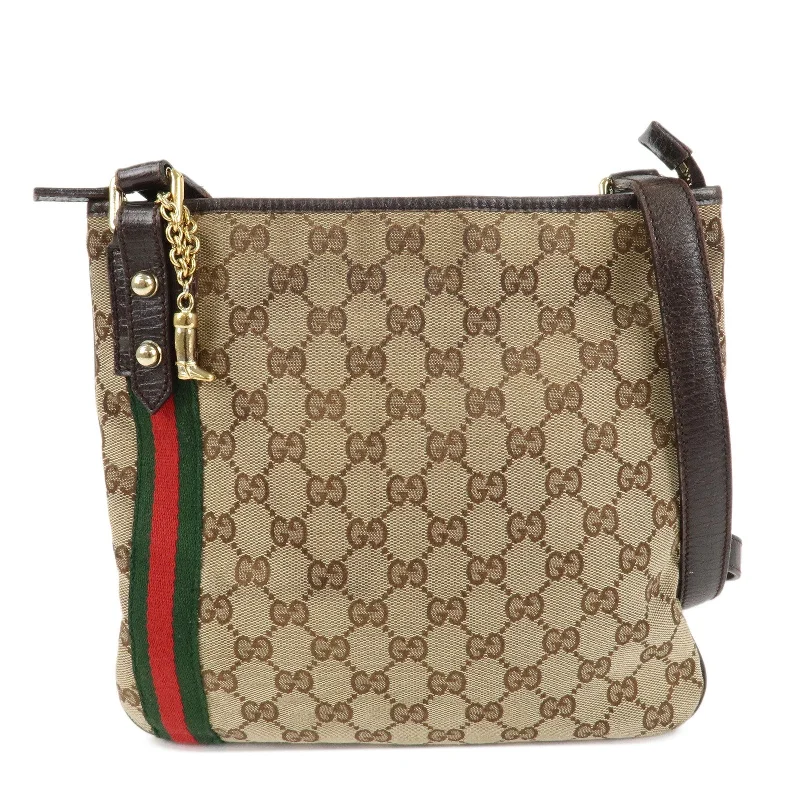 GUCCI Sherry GG Canvas Leather Shoulder Bag Beige Brown 144388