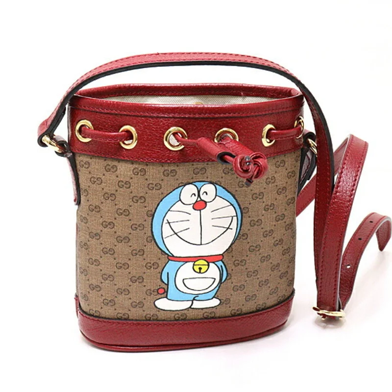 Gucci ?? DORAEMON Doraemon Mini GG Supreme Bucket Bag Women's Shoulder 647801 Beige Red