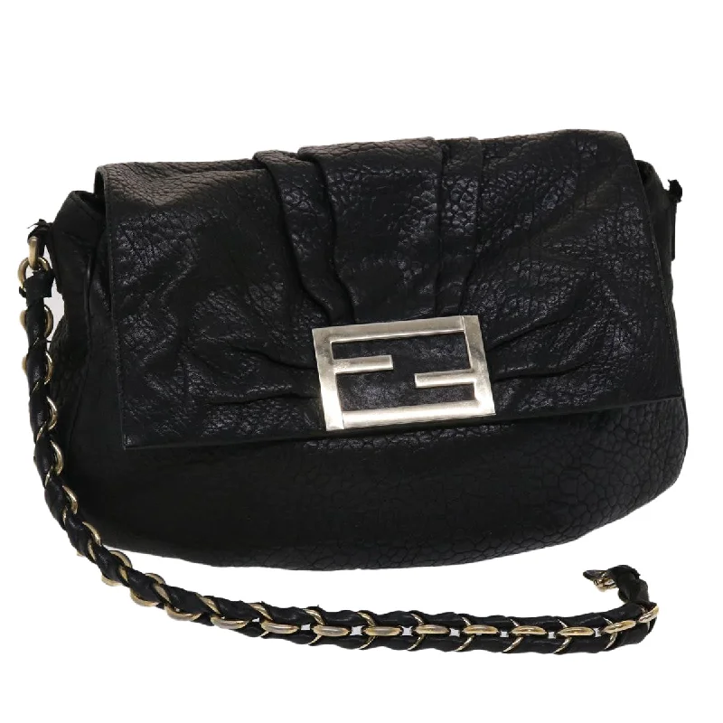 FENDI Chain Shoulder Bag Leather Black  yk7651B