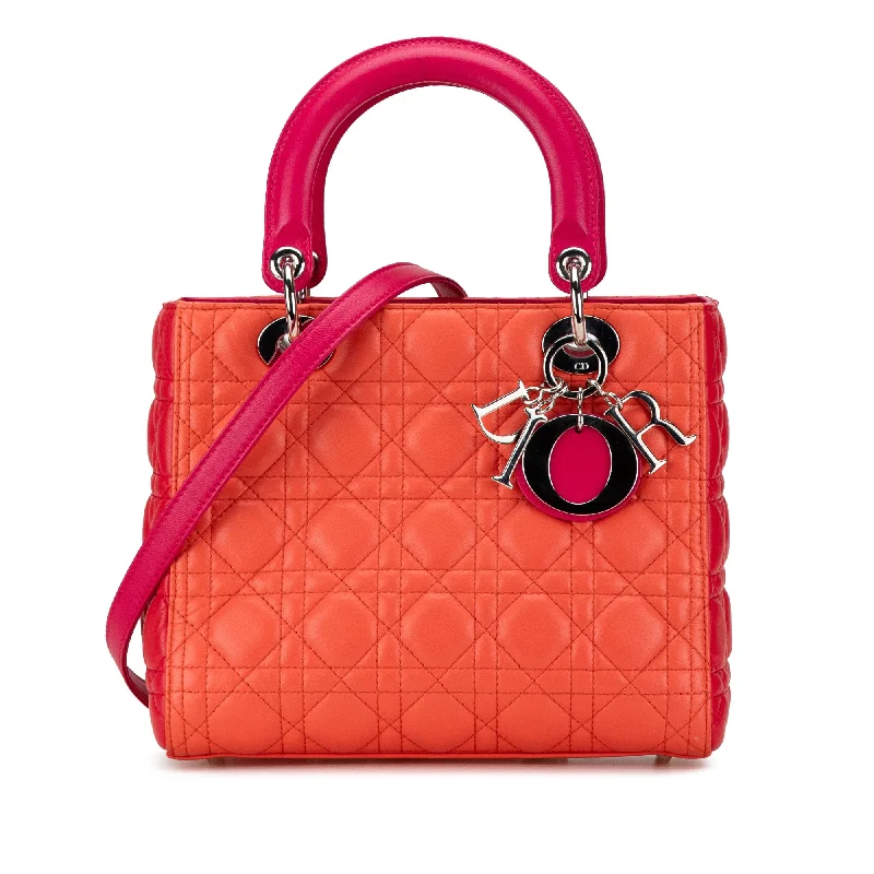 Orange Dior Medium Bicolor Lambskin Cannage Lady Dior Satchel