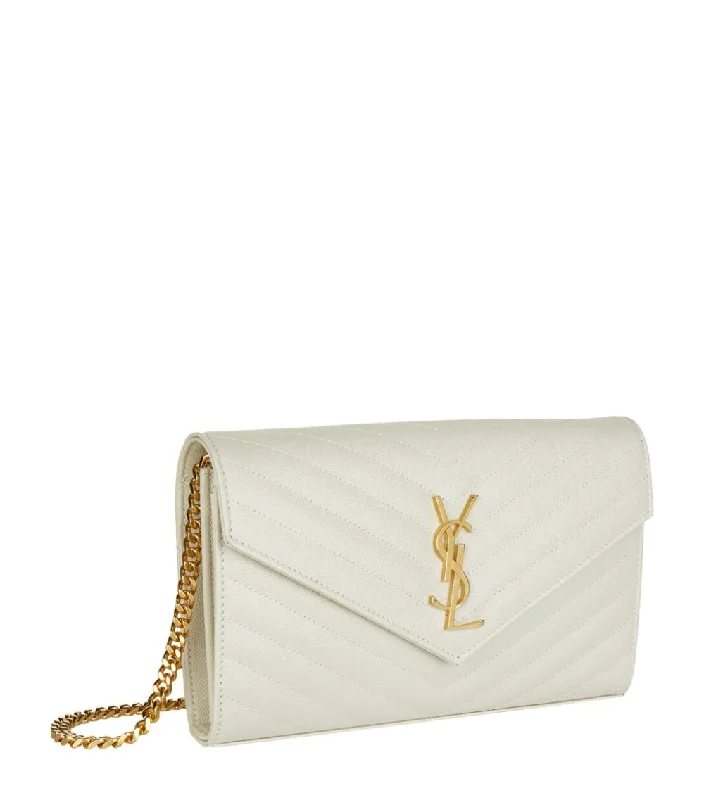 YSL MONOGRAM CHEVRON QUILTED CHAIN WALLET