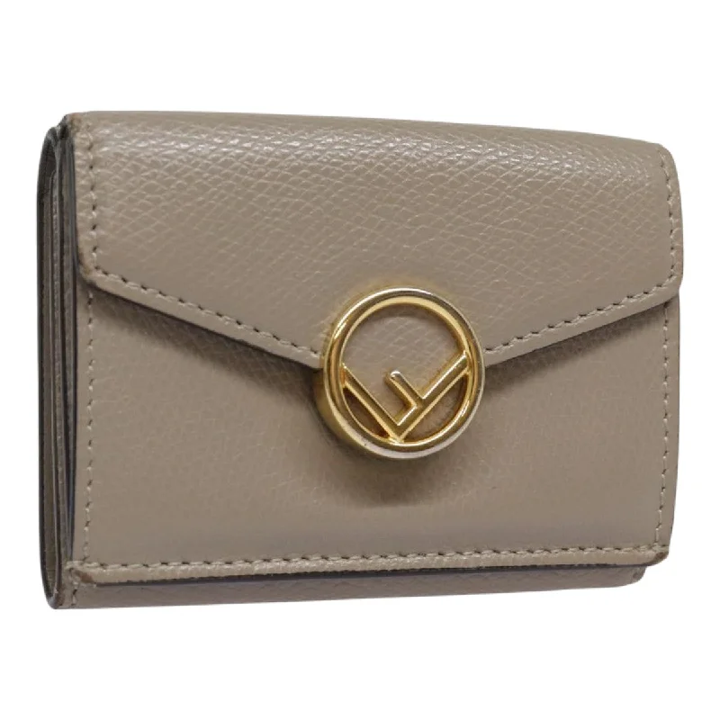 FENDI Compact Wallet Leather Beige Gold  bs18278