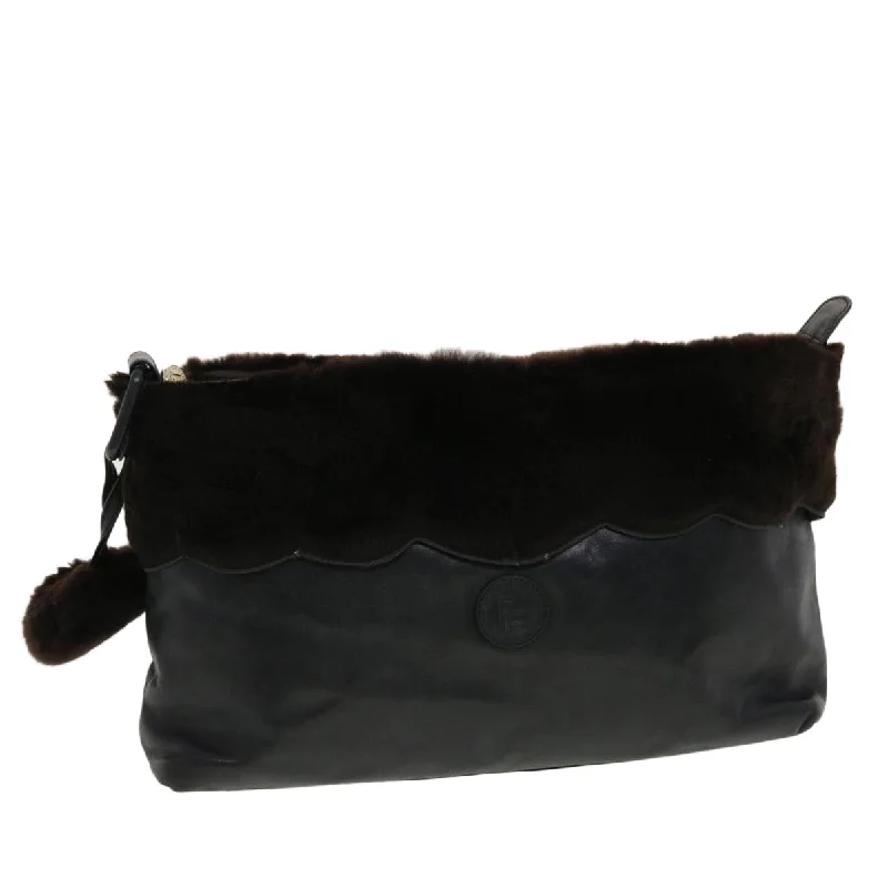 FENDI Clutch Bag Leather Black  fm2351