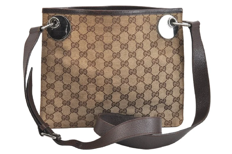 Authentic GUCCI Eclipse Shoulder Cross Bag GG Canvas Leather 120841 Brown 6919K