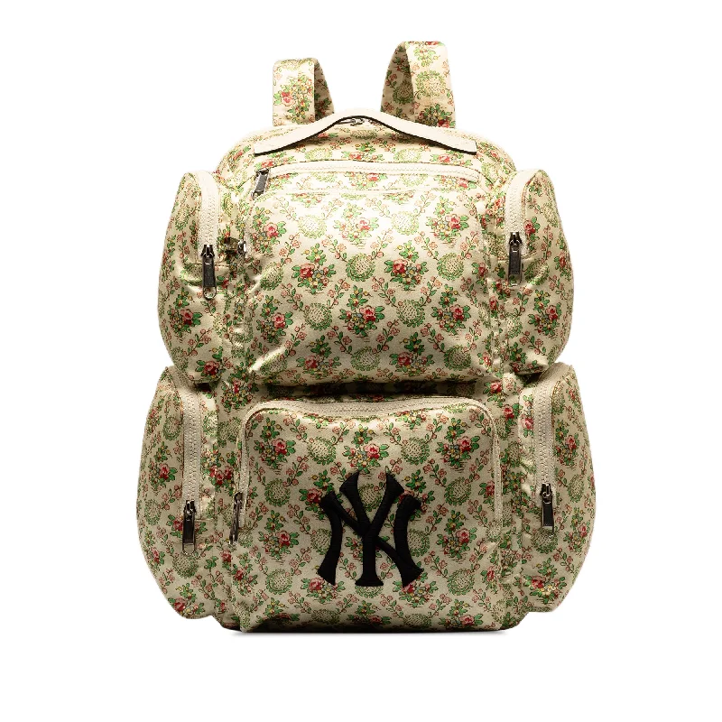 Brown Gucci MLB Floral Satin NY Yankees Patch Backpack