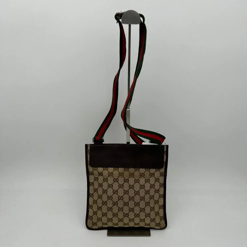 Gucci Beige Brown Canvas Leather Crossbody Bag Medium