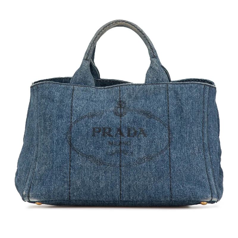 Blue Prada Denim Canapa Logo Satchel