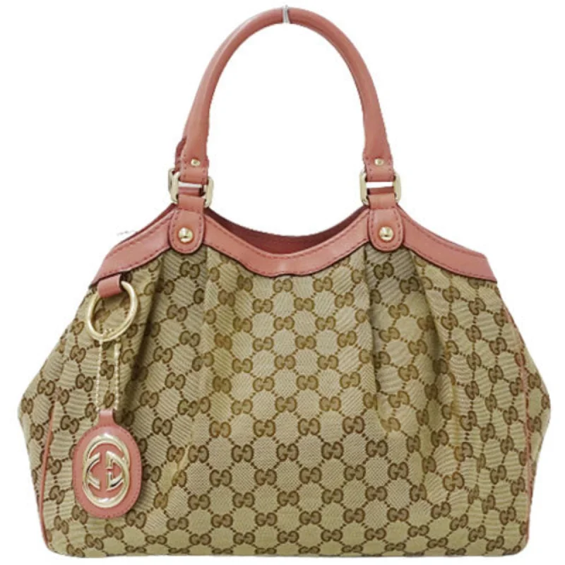 Gucci Bag Ladies Tote HandBag GG Canvas Suki 211944 Beige Brown Pink