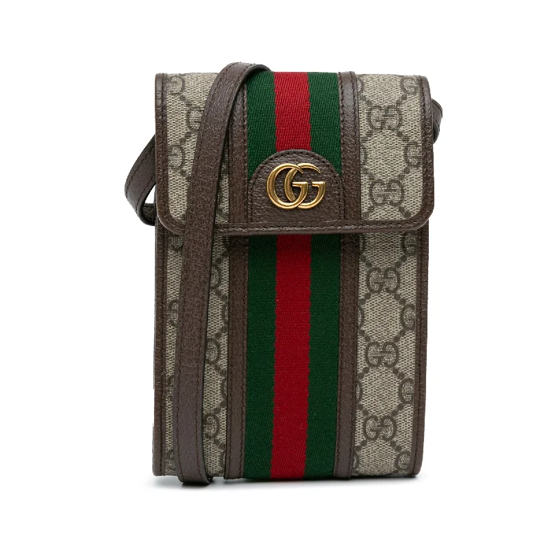 Brown Gucci Mini GG Supreme Web Ophidia Crossbody Bag