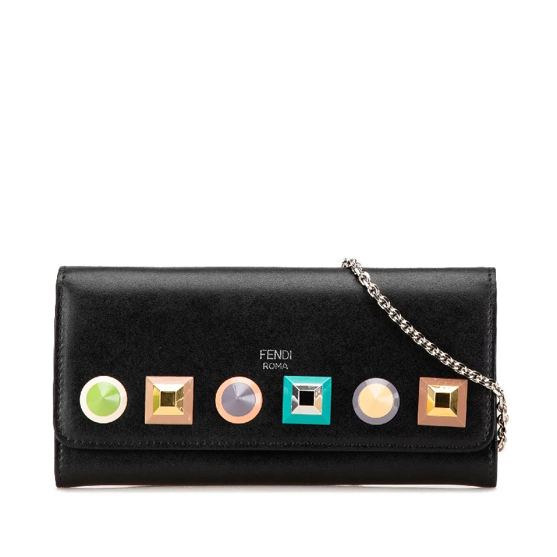 Black Fendi Studded Leather Wallet on Chain Crossbody Bag