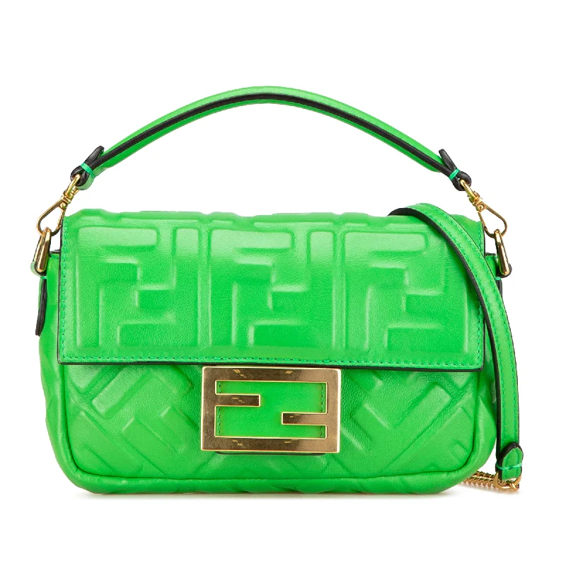 Green Fendi Mini Embossed Zucca Baguette Satchel