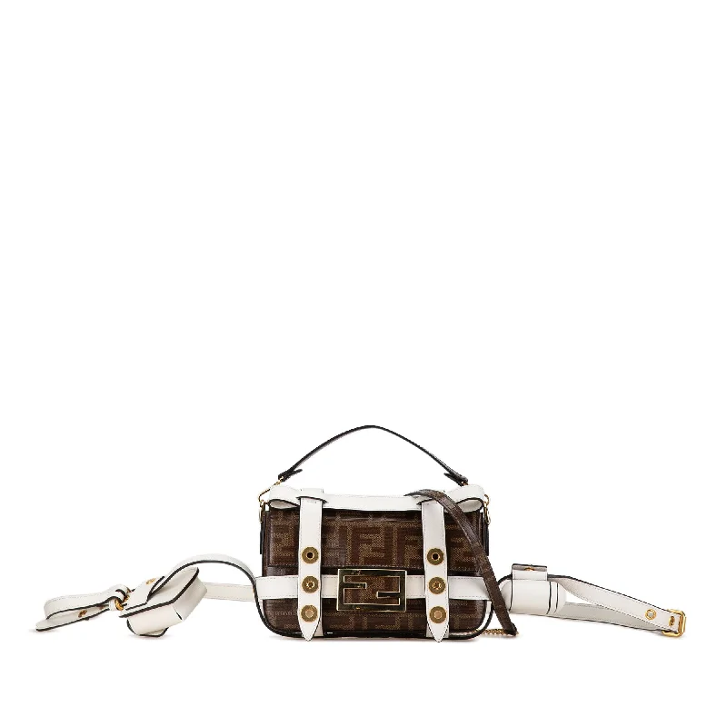 Brown Fendi Mini Zucca Glazed Fabric Cage Baguette Satchel