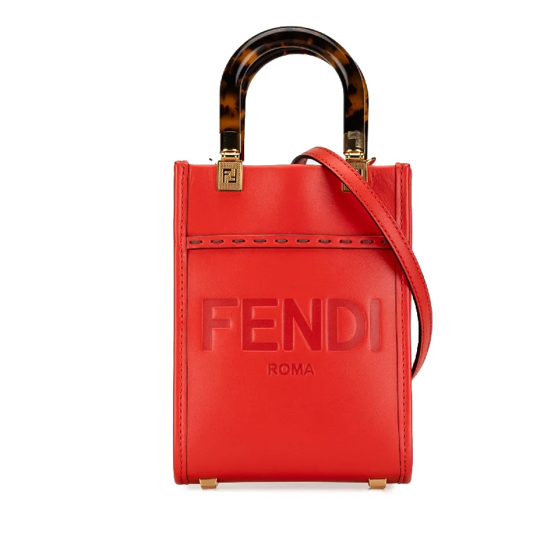 Red Fendi Mini Sunshine Shopper Tote Satchel