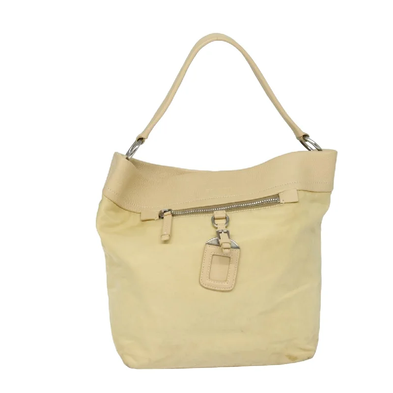 PRADA Shoulder Bag Nylon Leather Beige Auth bs15607