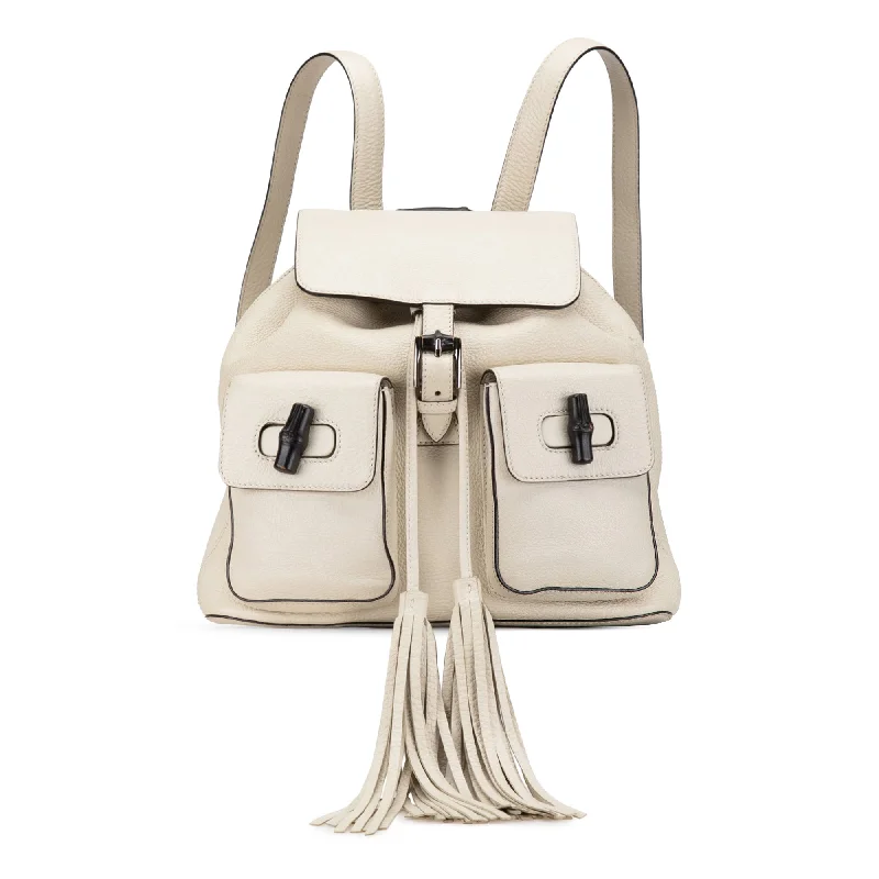 White Gucci Leather Bamboo Tassel Backpack