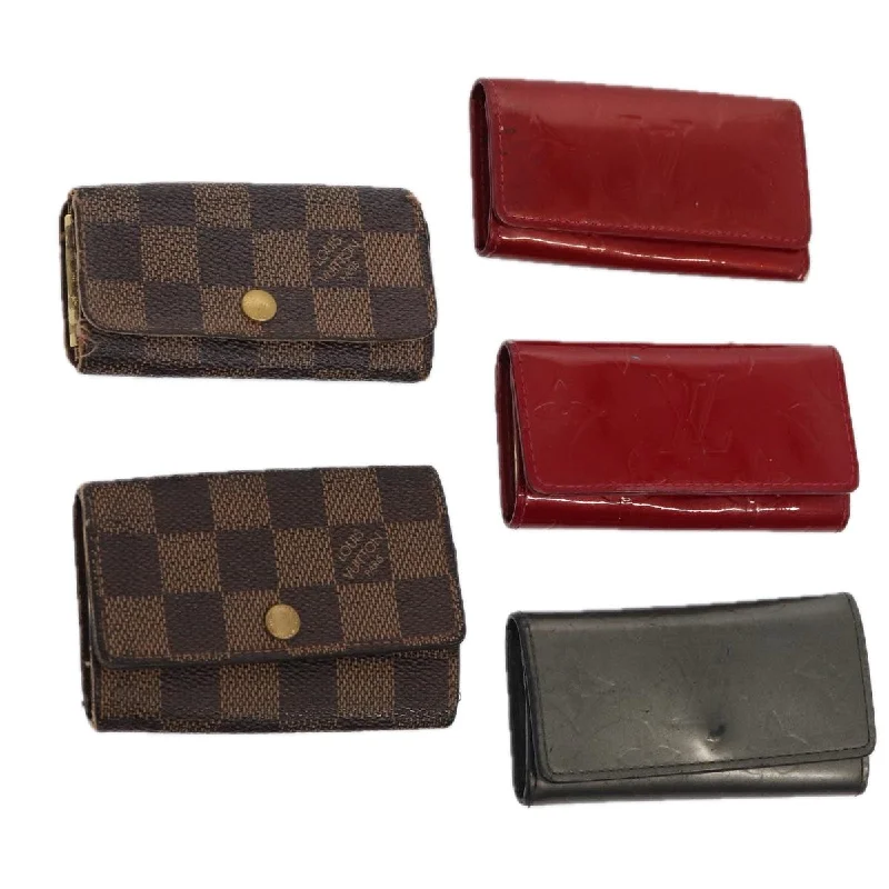 LOUIS VUITTON Damier Ebene Vernis Key Case 5Set Gray Pomme D'amour LV Auth 85754