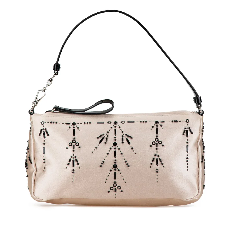 Beige Prada Beaded Satin Pochette Shoulder Bag