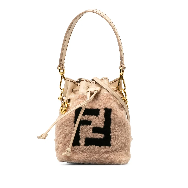 Pink Fendi Shearling Mini Mon Tresor Bucket Bag