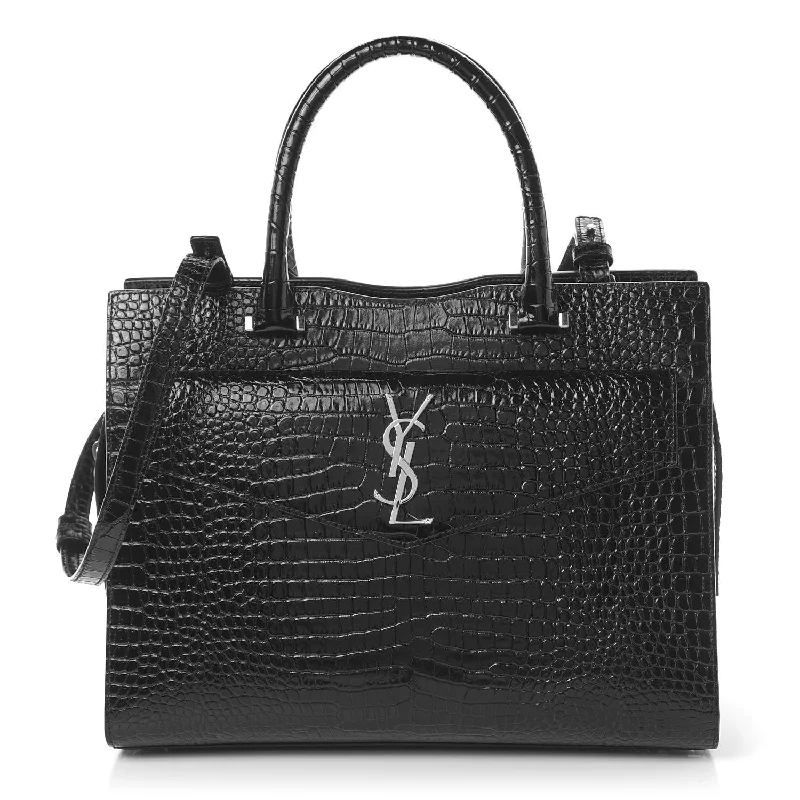 YSL SAINT LAURENT CROC CALFSKIN EMBOSSED MEDIUM UPTOWN TOTE