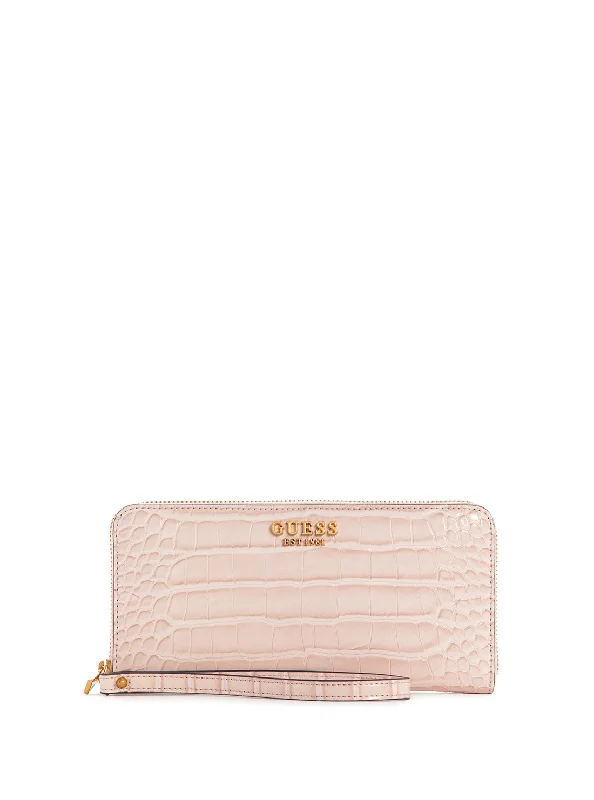 Pale Rose Croco Laurel Large Wallet