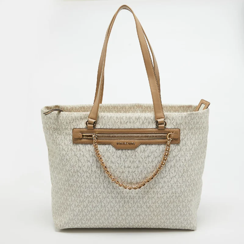 Beige/White Signature Coated Canvas and Leather Large Slater Tote