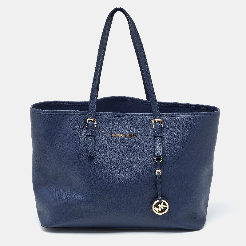 Navy Blue Leather Large Jet Set Travel Tote