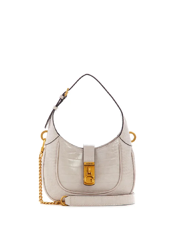 Cream Croco Maimie Mini Hobo Bag