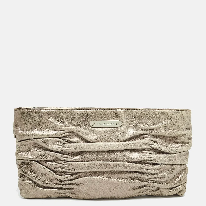 Metallic Leather Webster Ruched Clutch