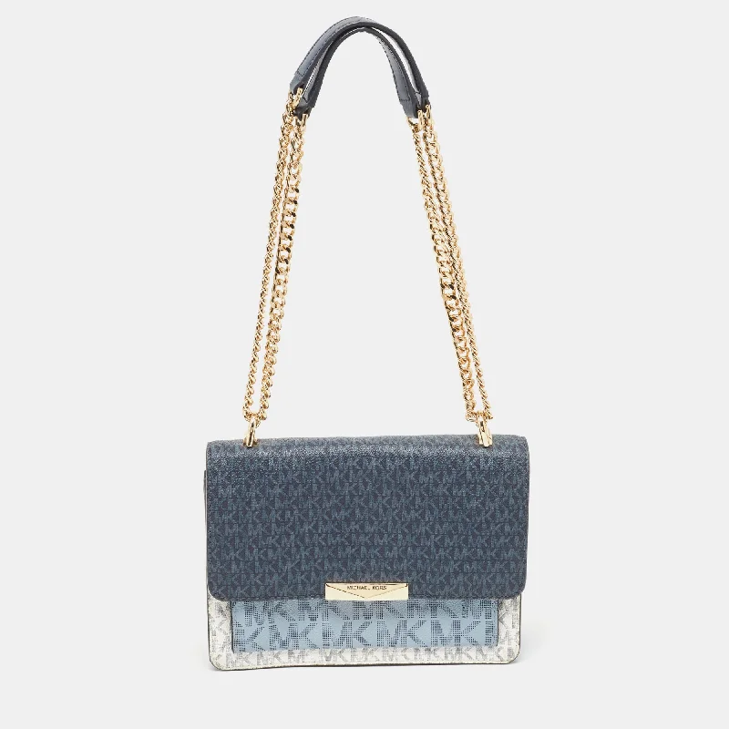 Blue/White Signature Coated Canvas and Leather Jade Shoulder Bag