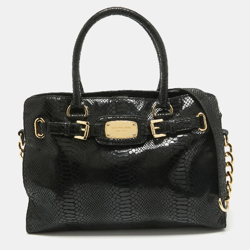 Black Phyton Effect Suede East West Hamilton Tote