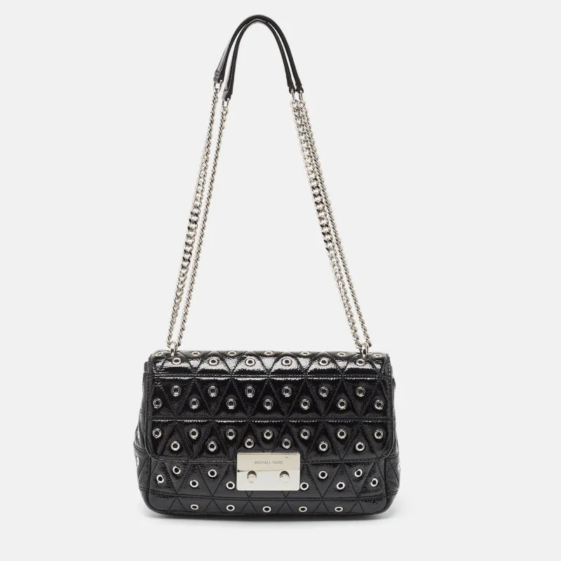 Black Quilted Leather Large Eyelet Sloan Chain Shoulder Bag