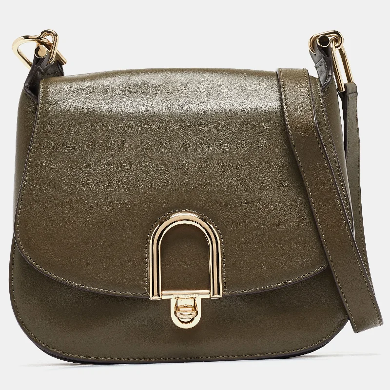 Olive Green Leather Delfina Saddle Bag