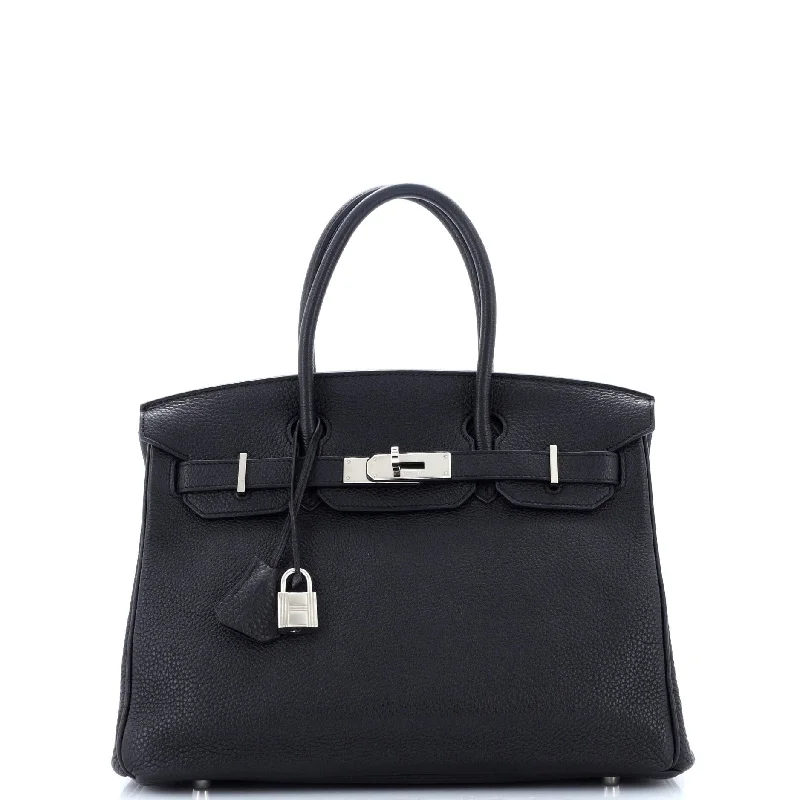 Birkin Handbag Noir Clemence with Palladium Hardware 30