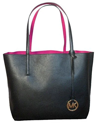 Michael Kors Izzy Large Reversible Tote Bag Leather Black Fuschia