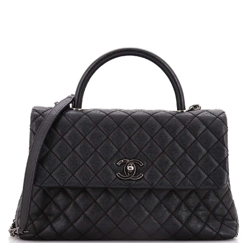 Coco Top Handle Bag Quilted Caviar Medium